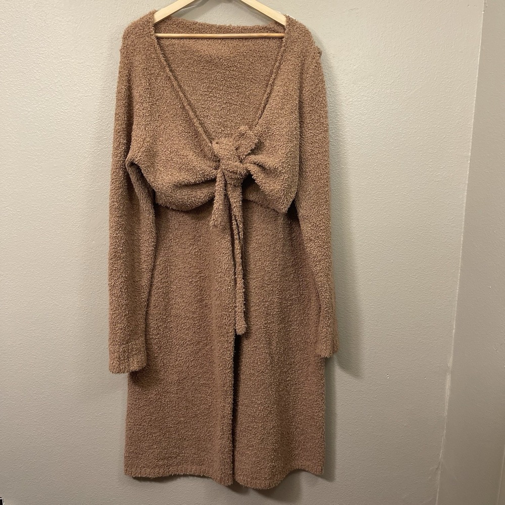 Skims Teddy Wrap Crop Top & Pants Brown Cozy Stretch Lounge Streetwear Sz 2XL